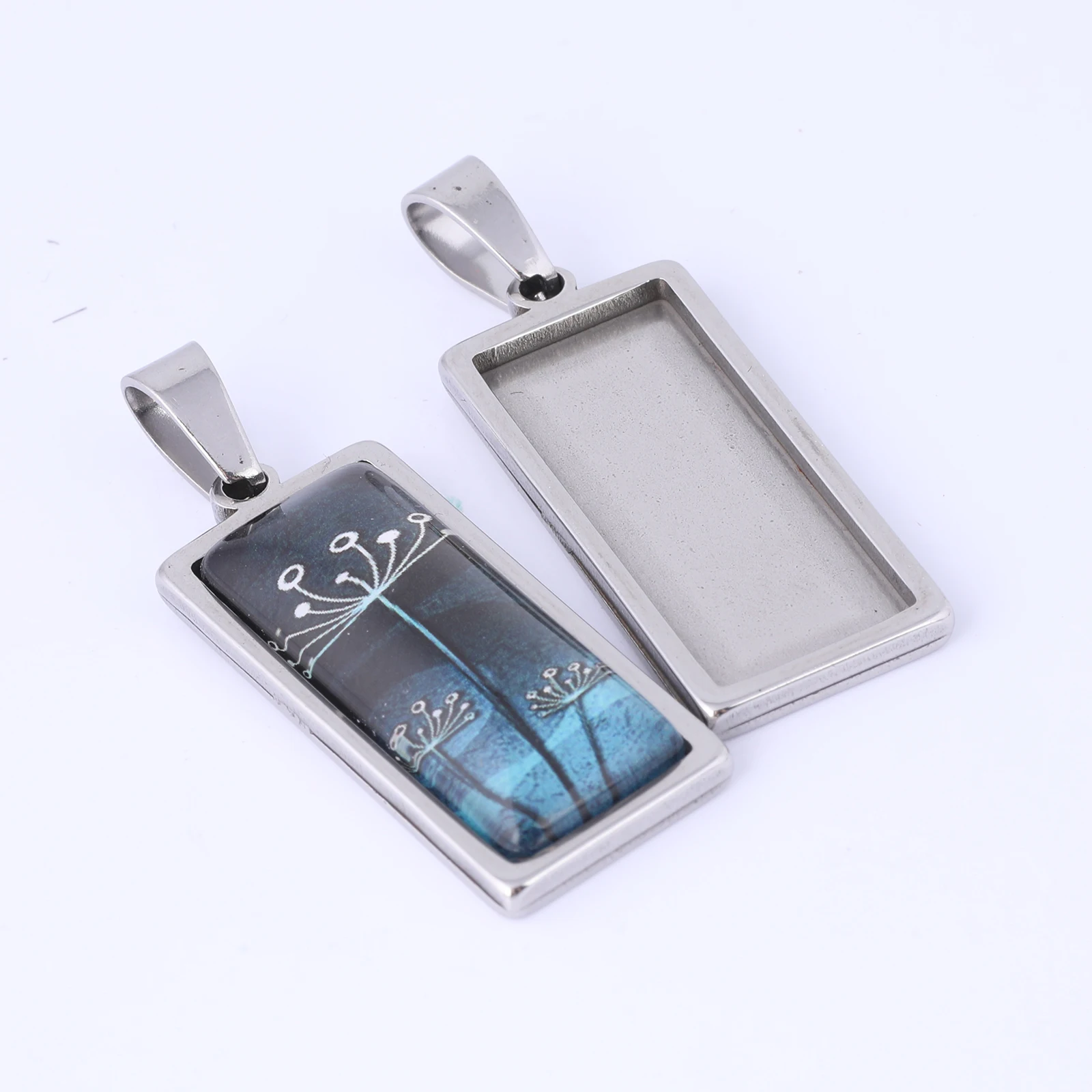 5pc 10x25mm 10x30mm Rectangle Cabochon Base Settings Stainless Steel Bezel Charm Pendant Trays Diy Necklace Blanks For Jewelry