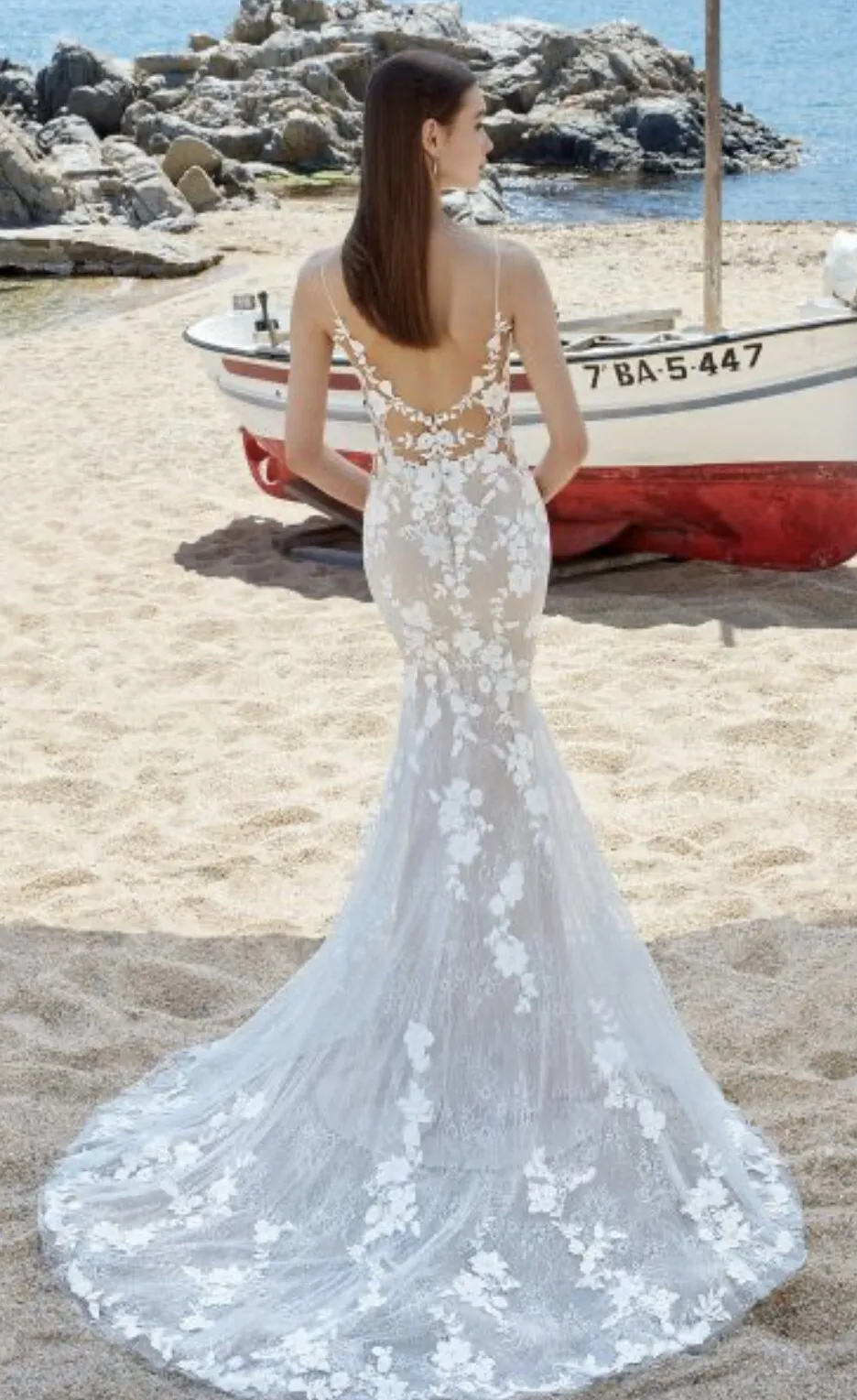 Abiti da sposa a sirena in pizzo bohemien Abiti da sposa estivi da spiaggia senza maniche senza spalline Abito lungo da sposa senza schienale