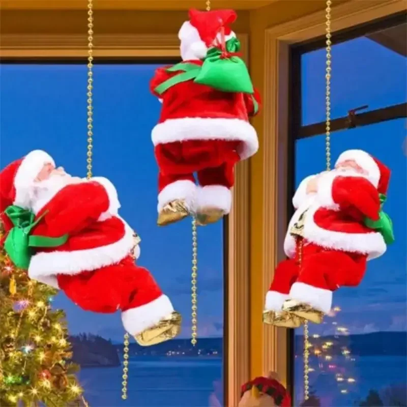 Santa Claus Climbing Beads Musical Toy,Santa Climbing Rope Electric Toy,Electric Santa Claus Climbing Beads Home Decoration