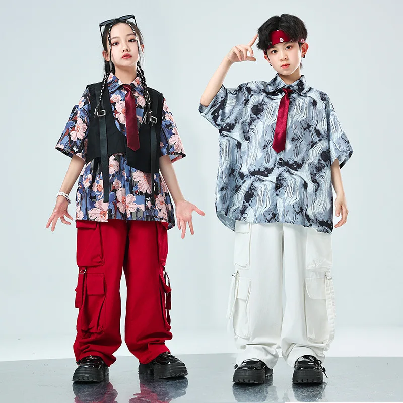 Girls Jazz Dance Costume Handsome Japanese Style Shirt Street Dance Performance Costume Sets Children Hip Hop Show Stage Wear