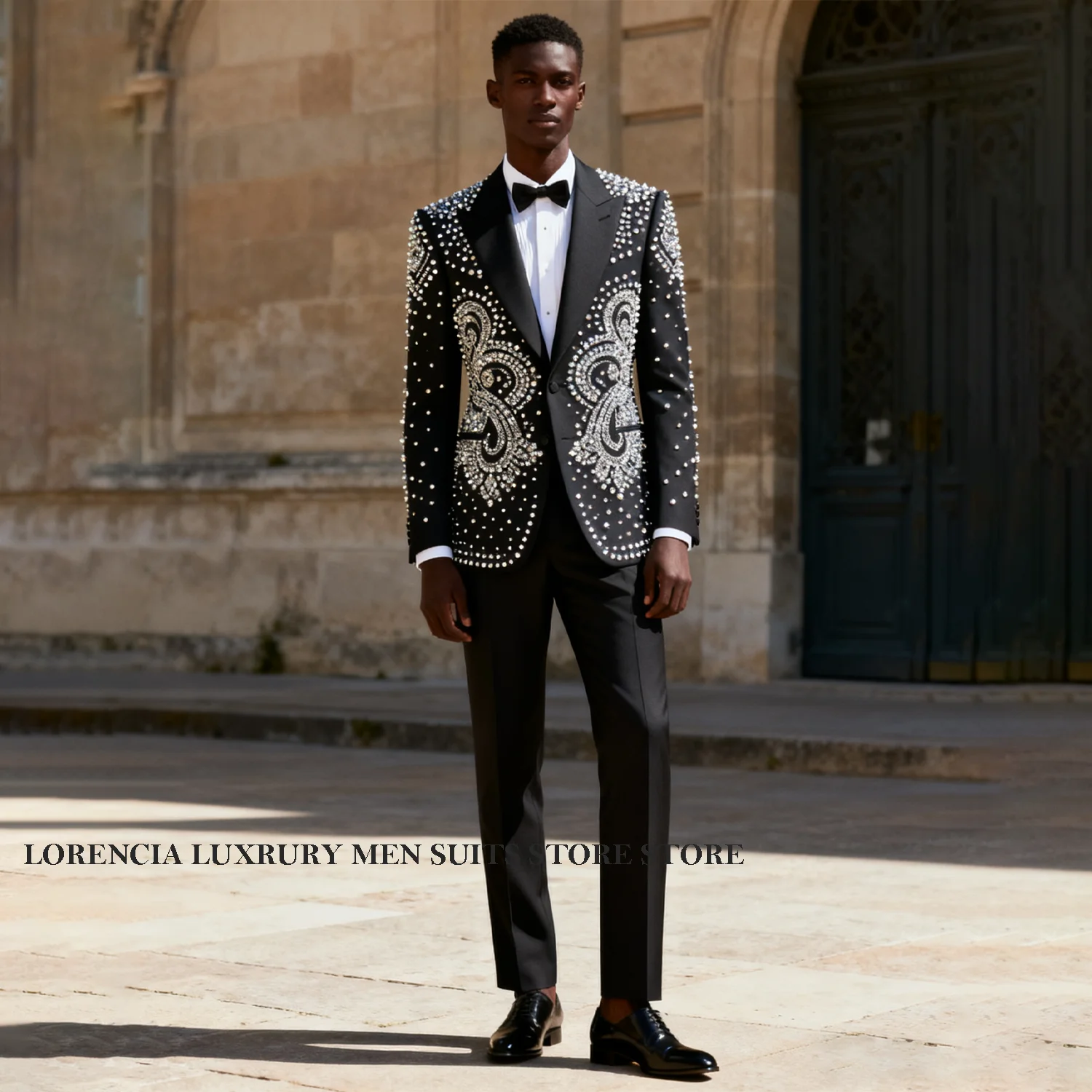 

Crystal Design Handsome Men Suits Peaked Lapel Wedding Customized Tuxedos Slim Fit Ropa hombre 2 Pieces Sets Groom Male Blazers