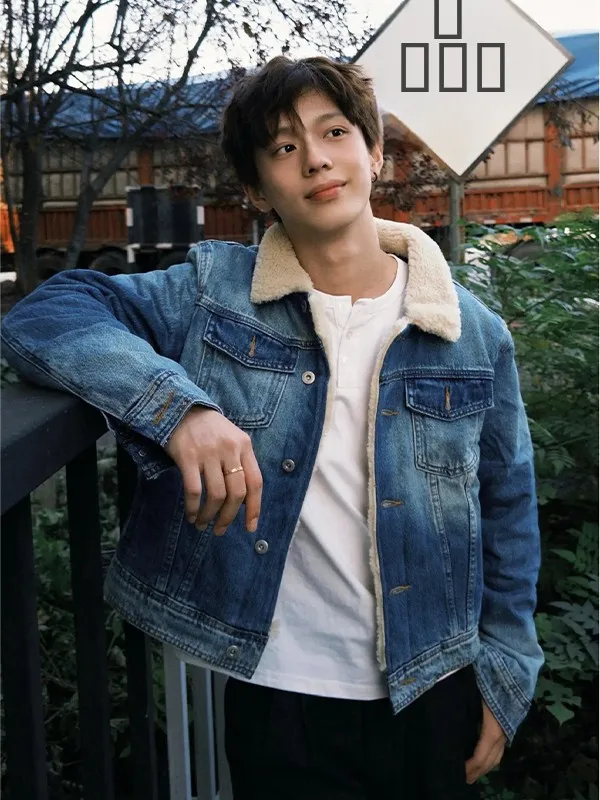 

American Retro Lamb Velvet Jeans Jaet Men Winter Thi Warm Collar ort Cotton Clothes Cleanfit Outerwear Casual Jeans