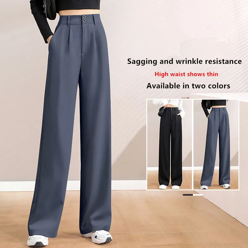 Women'S New Style High Waist Draping Loose Casual Straight Leg Floor Length Trousers Class Professional Wide Pants