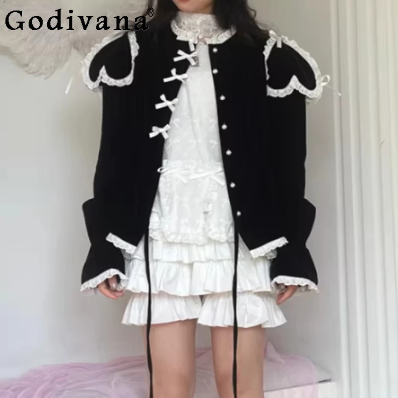 

Autumn Winter Removable Long Sleeve Heart Shape Velvet Sweet Coat Personalized Girl Age Reduction Fashion Round Neck Loose Vest