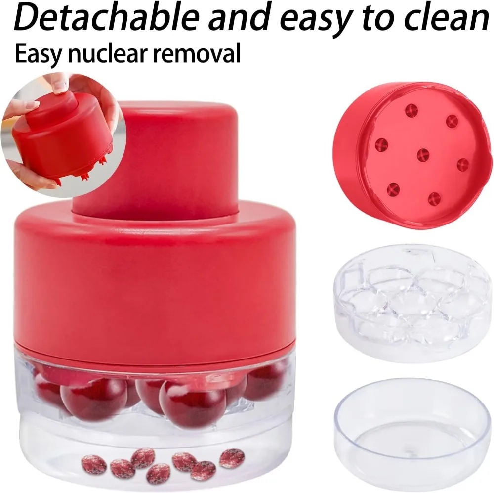 7-in-1 Cherry Pitter Tool – Push-Type Cherry Corer for Jam, Baking & More, Easy Clean, Red