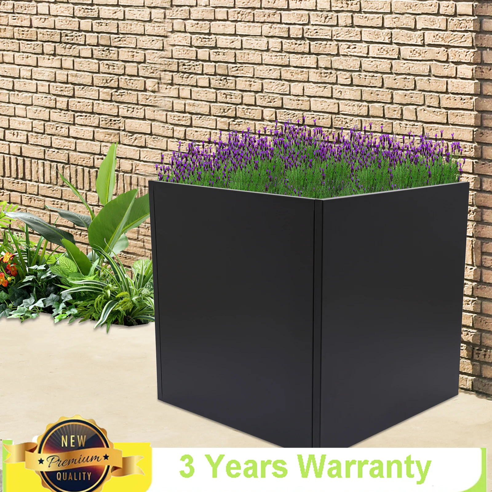 

Bymaocar Black Square Garden Metal Planting Box, Indoor Large-sized Flower Pot, 26inch Planting Container with Protective Gloves