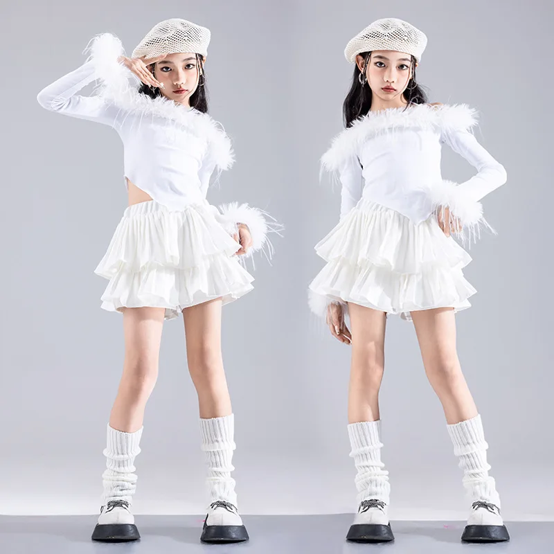 Girls Hip Hop Crop Top Cargo Pants Children K-pop Jazz Dance Skirts Kids Winter Streetwear Costume Princess Elegant Clothes Sets