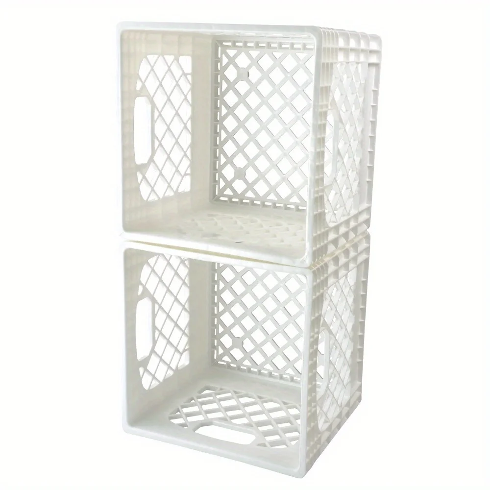 صندوق تخزين حليب مربع بلاستيكي عالي التحمل باللون الأبيض (عبوة من قطعتين)