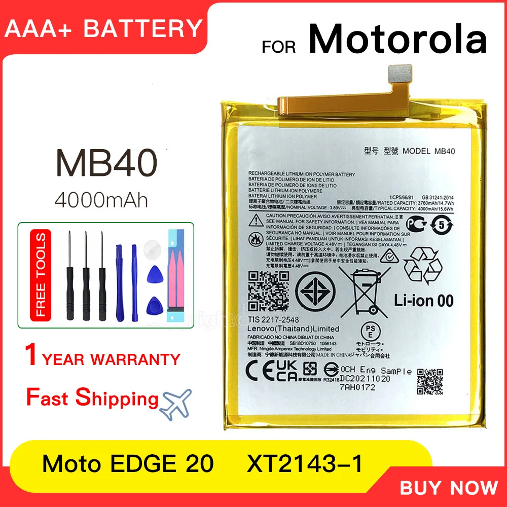 100% genuine  MB40 4000mAh Battery For Motorola Edge 20 XT2143-1 Phone Replacement Batteries Batteria