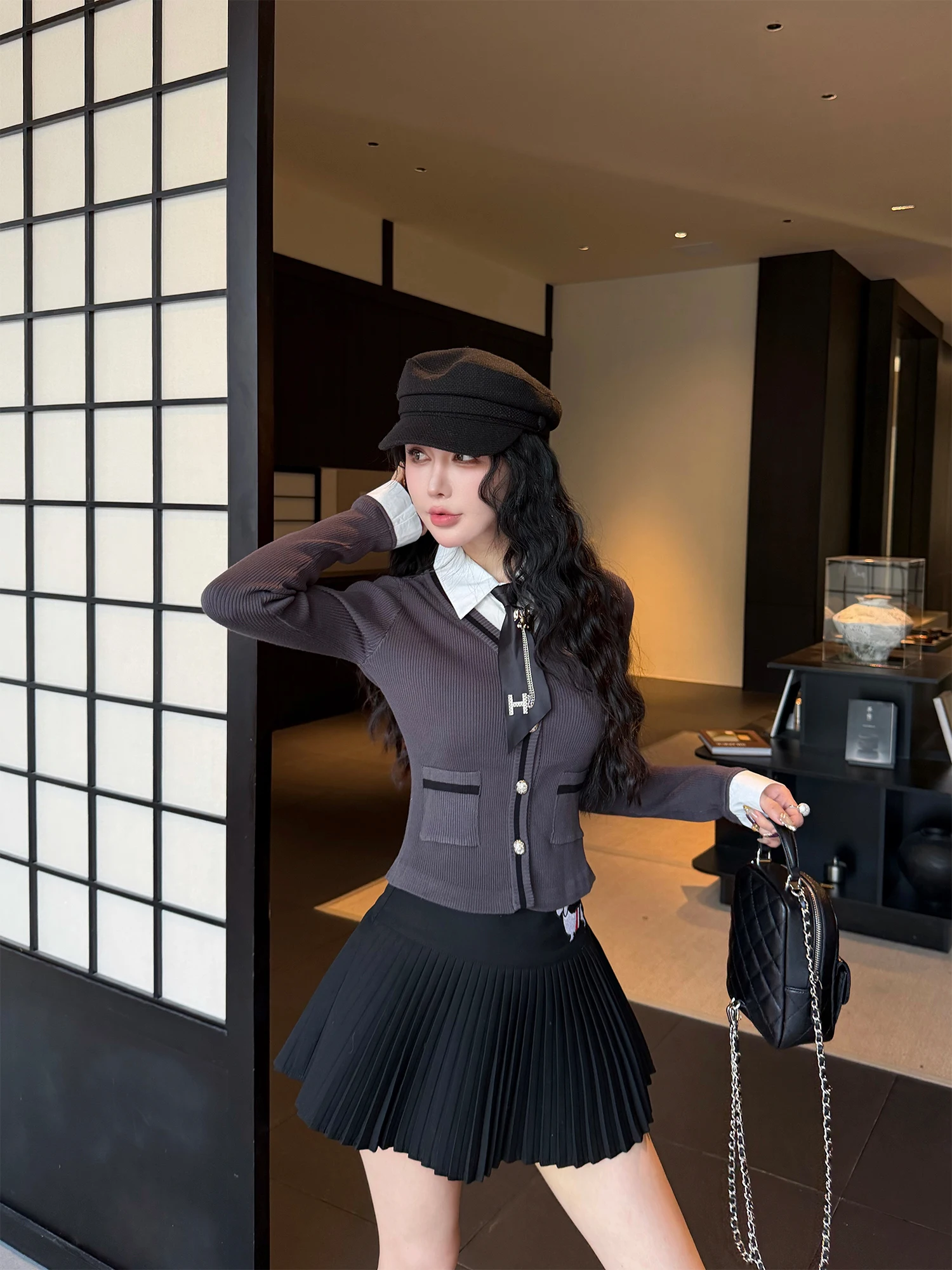 

Женский вязаный кардиган LADIES FIRST с отложным воротником, цветными блоками, длинными рукавами, стандартного кроя, модный осенне-зимний топ