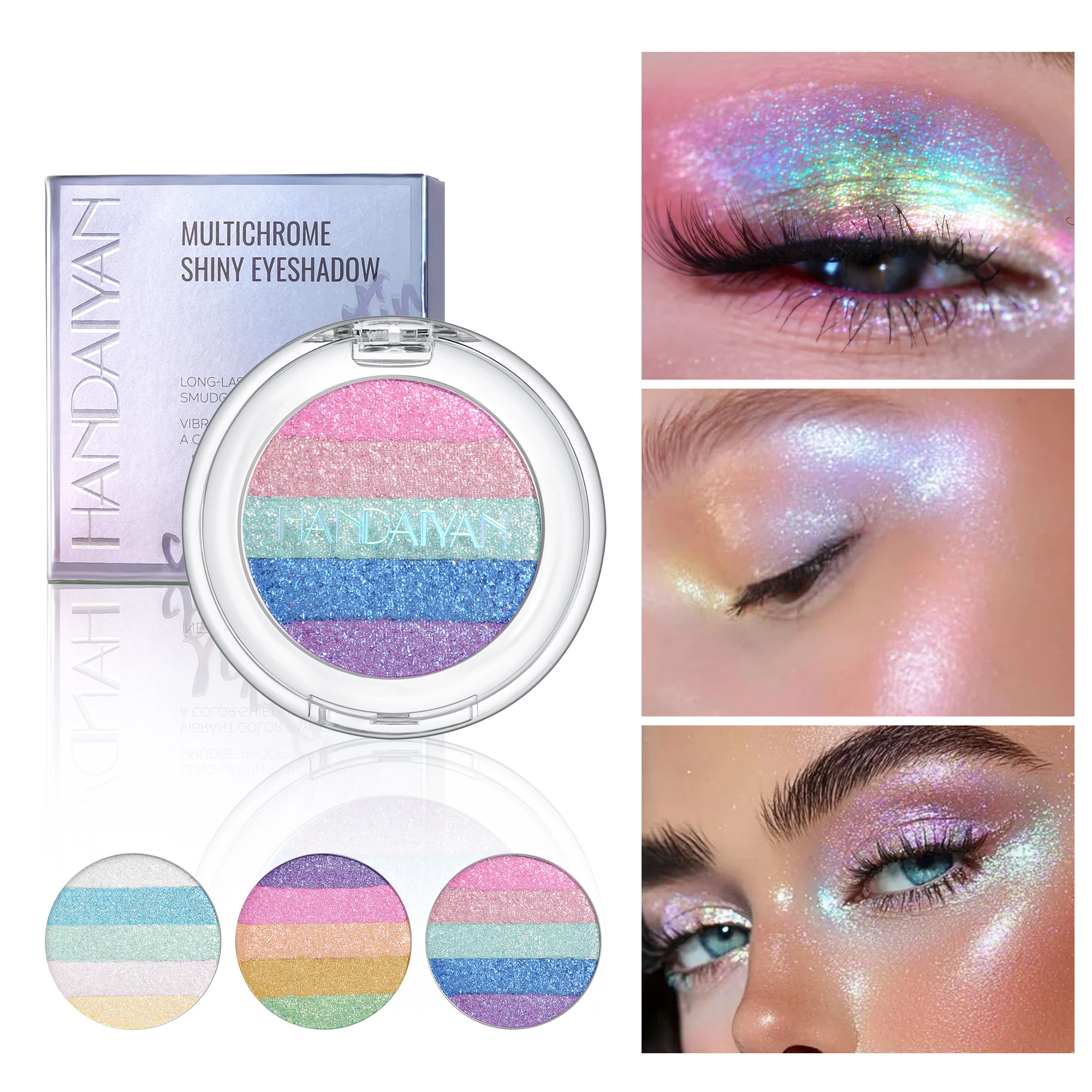 HANDAIYAN 3-Color Chameleon Pearl Shimmer Eye Shadow High-Pigment Glow، ظلال عيون فلورية صغيرة لامعة