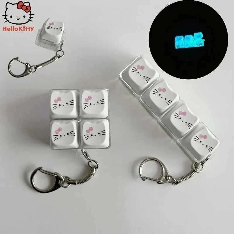 

Kawaii Hello Kitty Luminous Fidget Keychain Cute Cat Ear Keyboard Press Toy, Glow in Dark Stress Relief Bag Charm Gift for Girls