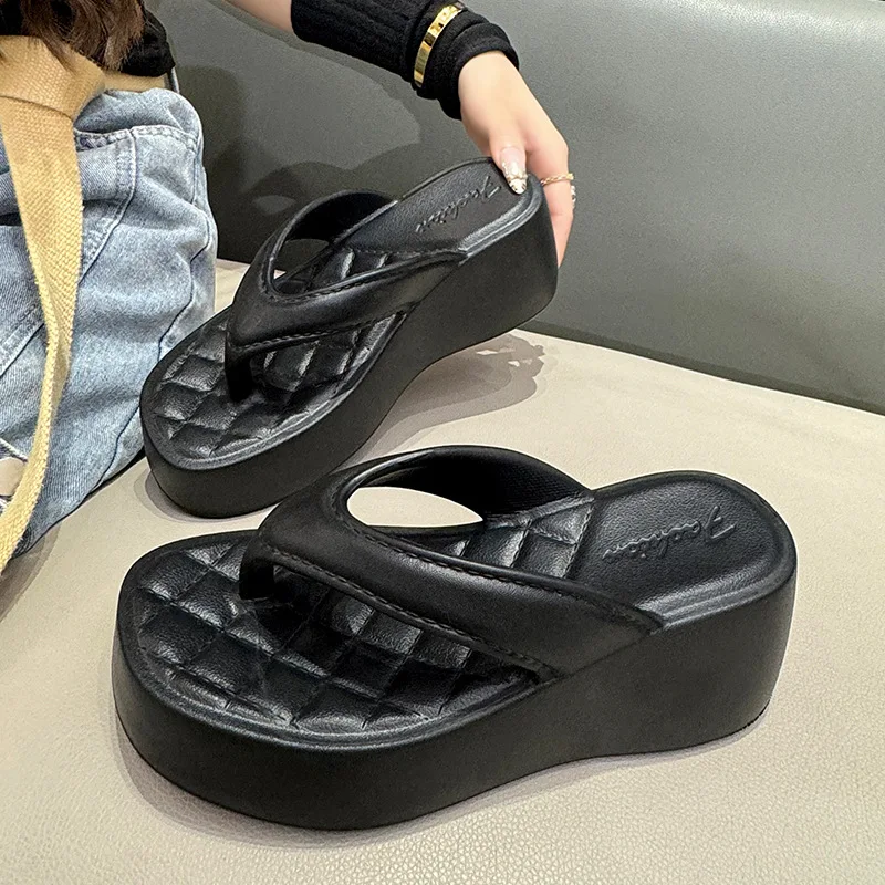 2026 Years Old New Thick-soled Slippers Women's Home Outdoor Thick-soled Heightening Versatile EVA Toe Slope with Flip-flops