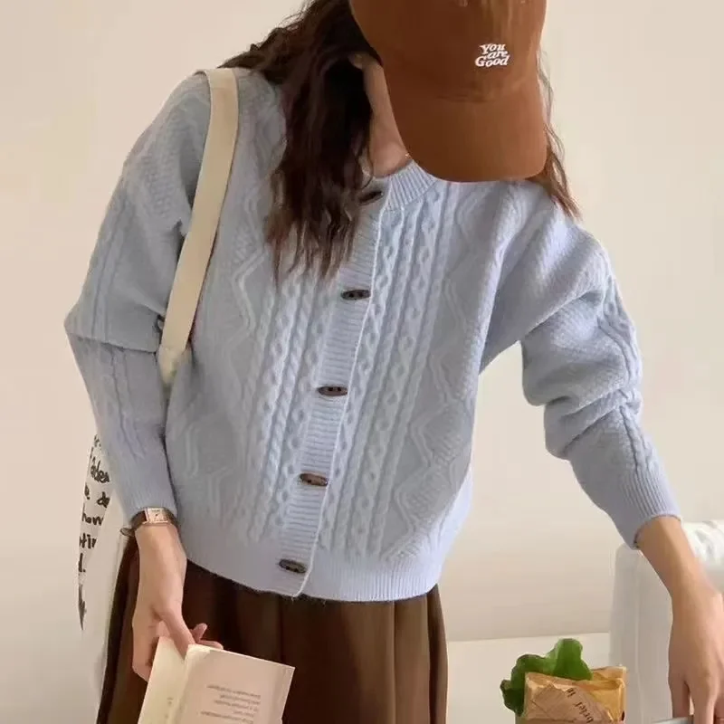 الخريف والشتاء جديد جولة الرقبة جوفاء خارج 100 الصوف سترة مشغولة من الصوف المرأة تنوعا معطف فضفاض سترة غير رسمية