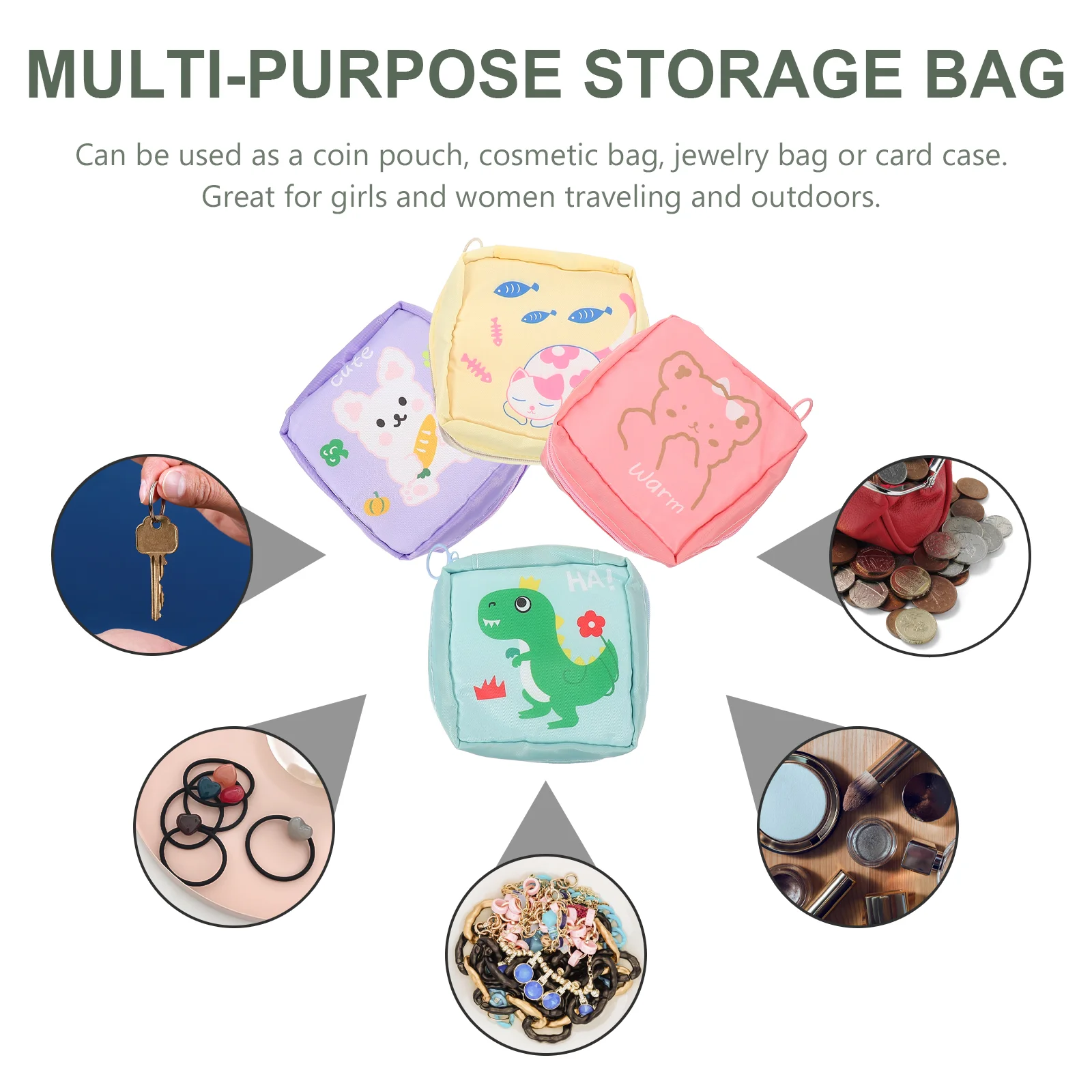 4 Pcs Storage Bag Pad Bags for Period Gaskets Sanitary Napkin Pouch Ladies Handbags Korean Version Wash