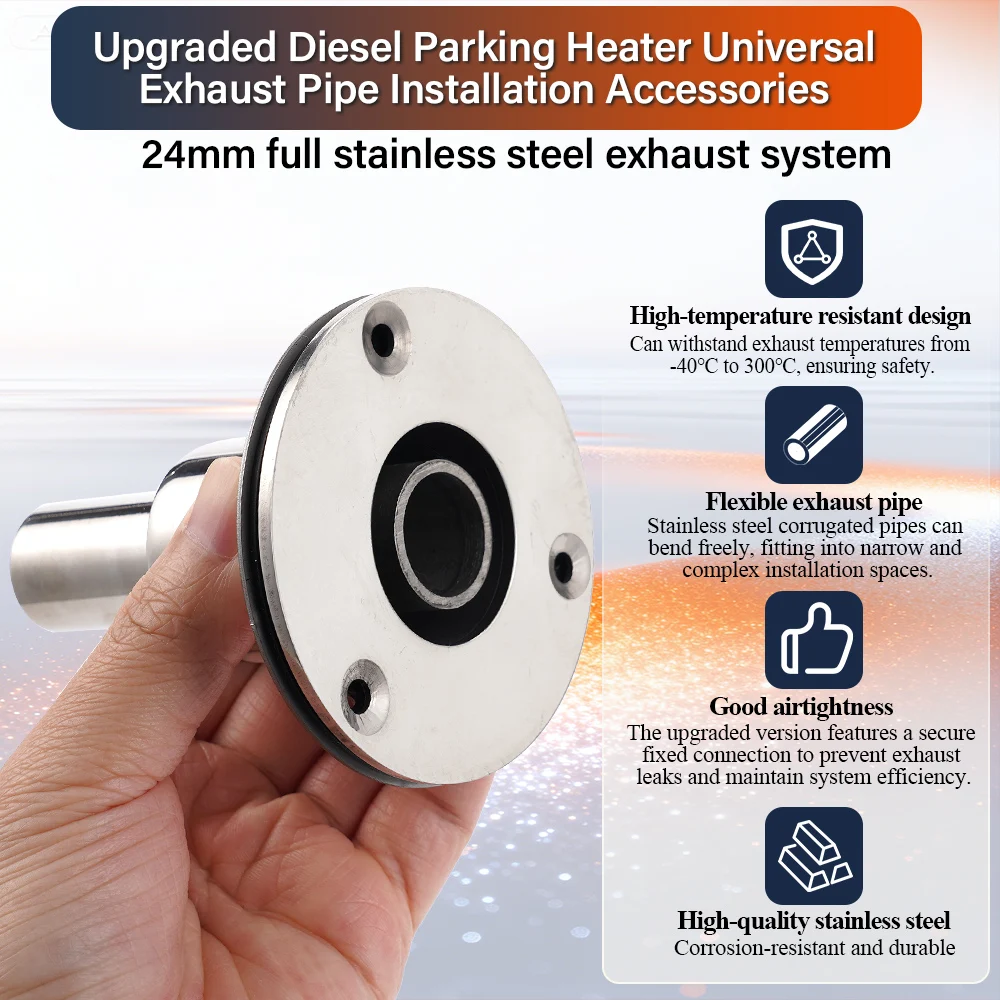 24mm 304 Stainless Steel Diesel Parking Heater Exhaust Pipe Connector Kit Waterproof For 12V 24V 2KW 5KW 8KW Parking Heater