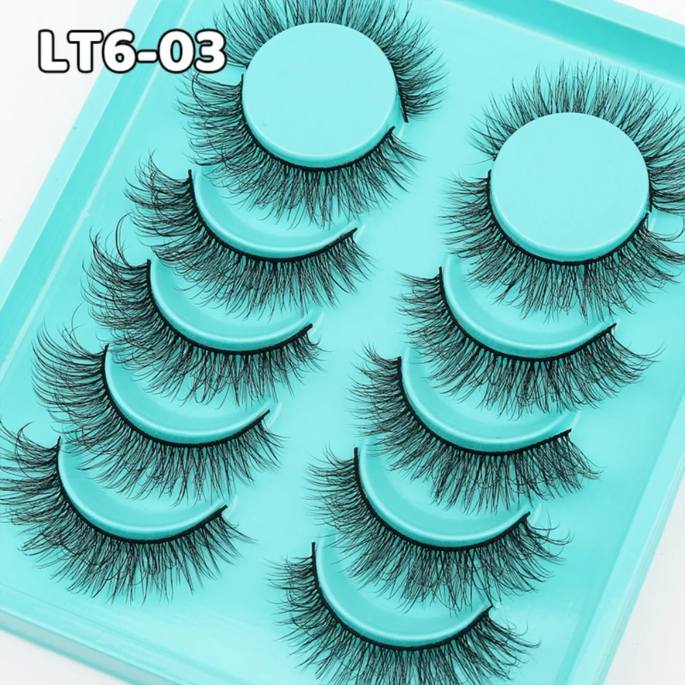 

6 Pairs 3D Faux Mink False Eyelashes Soft Natural Natural Look Lashes Black Band Long Wispy Eye Makeup Tools Eyelash Extension