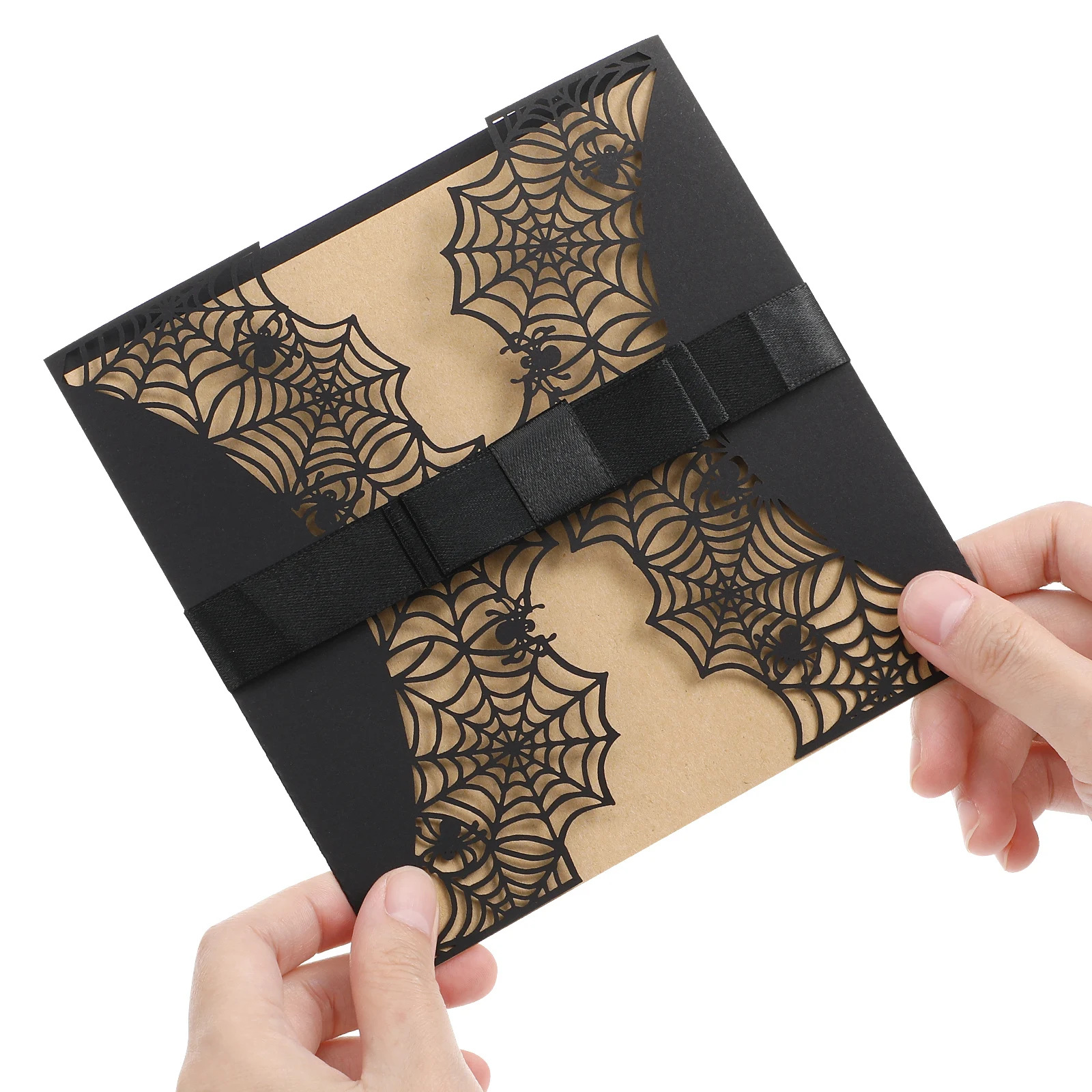 

Black Invitation Set Halloween Cards Envelopes Elegant Pearl Paper Hollow Spiderweb Design Party Supplies Festive Decor Craft