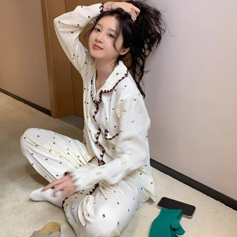 

Хмара, хлопковая сексуальная марлевая одежда для сна, женский весенне-осенний комплект с длинными рукавами, элитная корейская версия, домашняя одежда, новый стиль