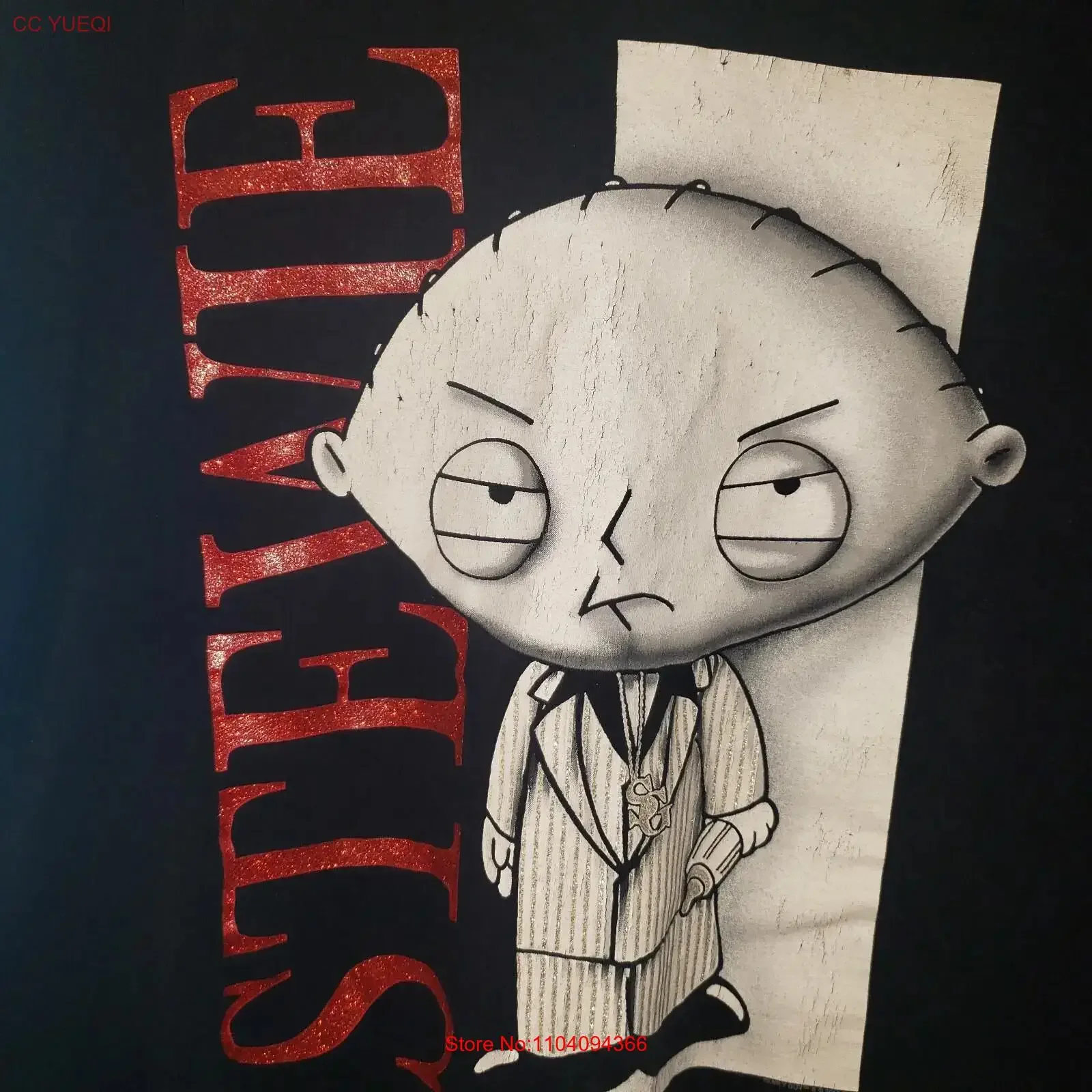 Stewie Print Rendition of Scar Face Movie Men's Black T Shirt Size 2XL vintage Washed Stylish Stretched Casual Unisex homme