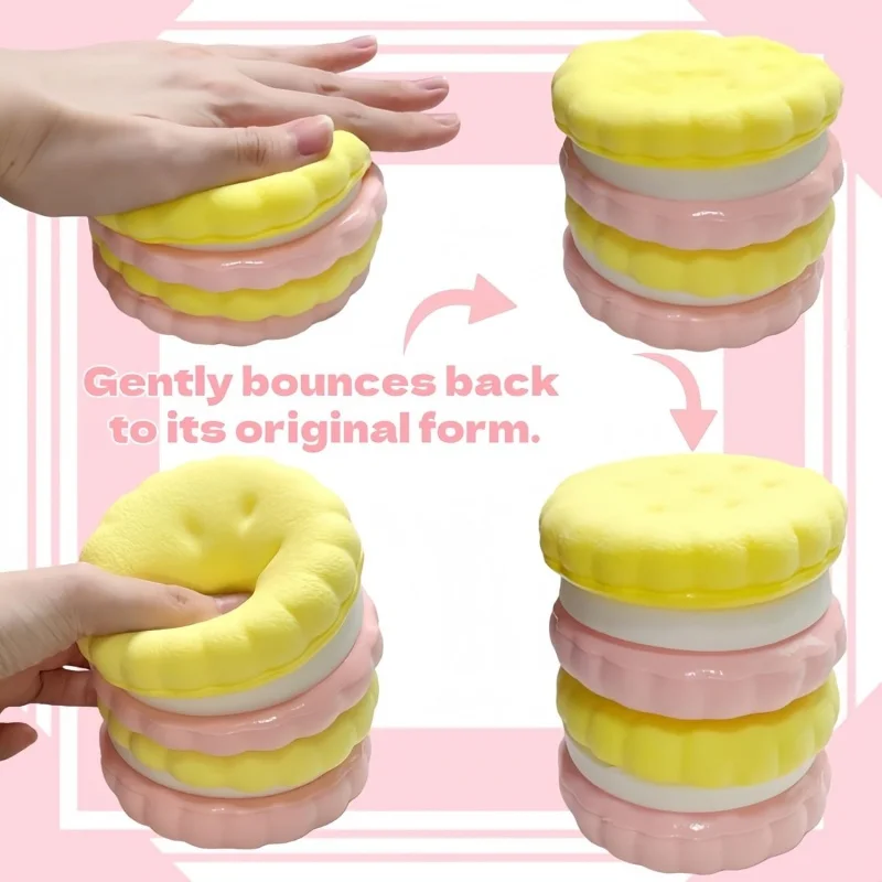 9cm Slow Rising Squishy Toys, 3 Layers Super Soft Realistic Sandwich Cookie Squeeze Toy, Food Squishies for Stress Relief