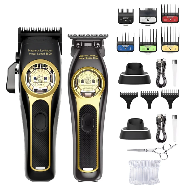 Kemei Barber Hair Clippers Professional Cordless Hair Trimmer Electric Men Finish Hair Cutting Machine KM-2373 KM-2268 Kit image 3