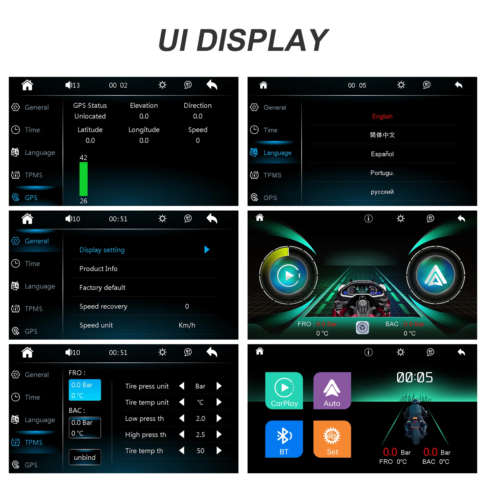 Podofo 5'' IPS-Bildschirm, kabelloser Carplay-Motorradmonitor, GPS-Navigation, Android Auto, tragbarer Smart-Player, IP68 wasserdicht, tragbarer On-Board-Bildschirm für den Fahrgebrauch – Detail 10