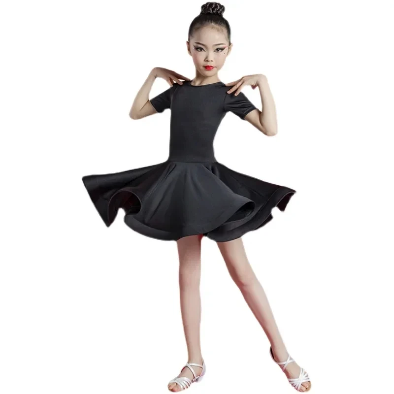 Girl Latin Dance Dress Ballroom Children Dance Costume Salsa Black Red Kids Tango Dresses Dancing Stage Performance Clothing