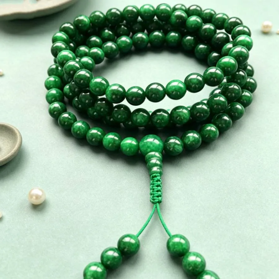 6mm 108 Natural Green jade beads Gemstone bracelet Pray yoga Health Relief Unisex Mala Trendy Women Energy Prayer view 6