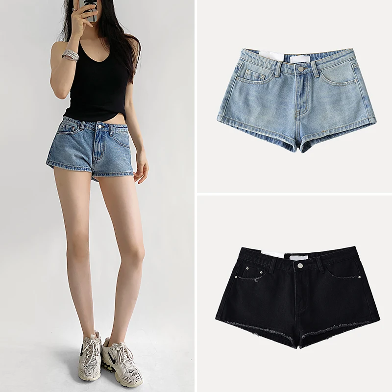 Casual Mid-Low Waist  Denim orts Women's Sle Summer New Faion Versatile Leisure Wide Leg Pants High Waist Zipper