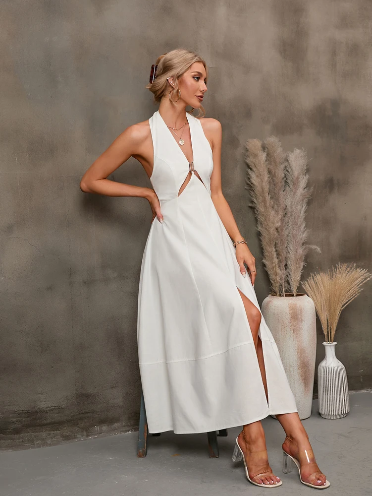 リアルデザイン 2025 夏 レディース バーストロード バックレス ノースリーブ ラップドレス 無地 ホリデー エレガント