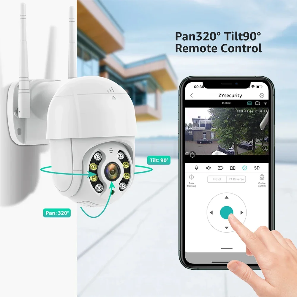 3MP WiFi IP Camera Outdoor Auto Tracking PTZ Camera Two-way Talk Color Night Vision Wireless Security Dome Camera H.265 Onvif