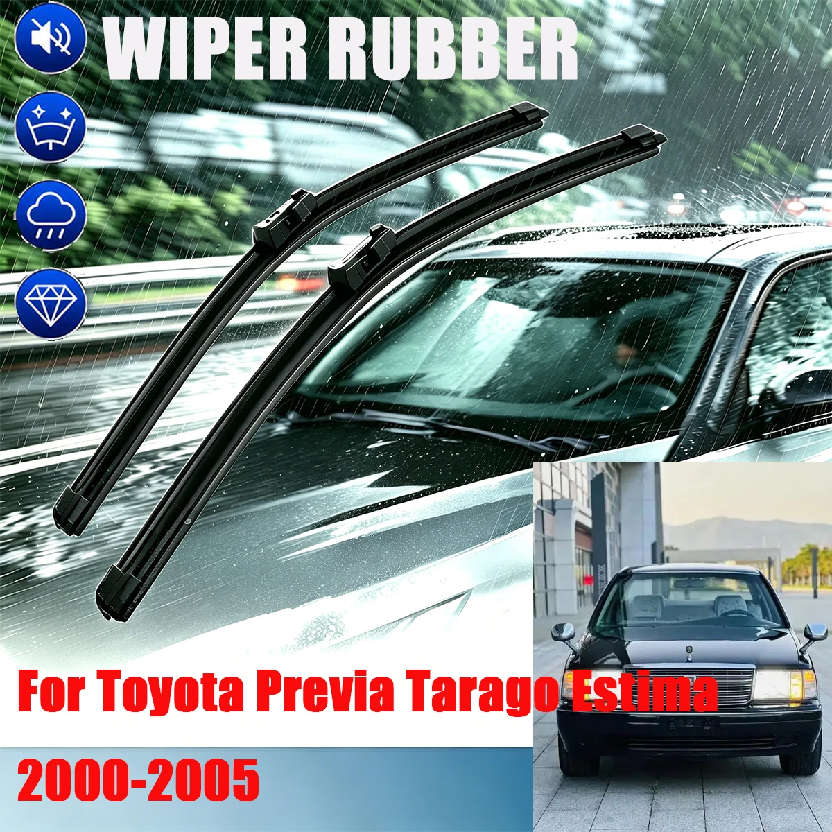 

For Toyota Previa Tarago Estima 2000-2005 Front Rear Wiper Blades 3PCS 26" 18" 16" Windshield Windscreen Window Cutter