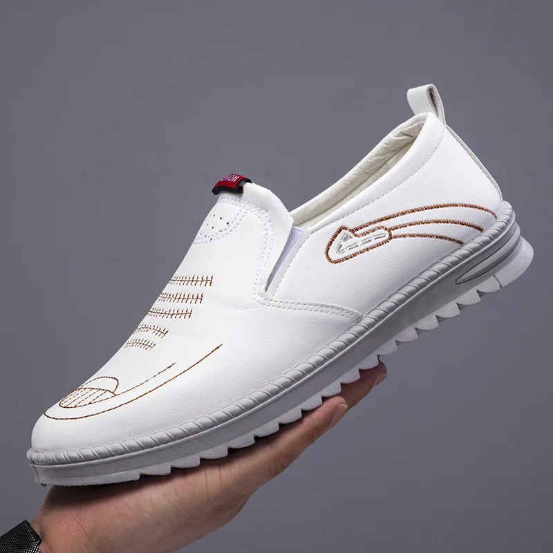 Men's New Leather Driving Shoes Contrast Stitching Fashionable Quality Soft Sole Non-slip Business Leisure Official Board-Shoes