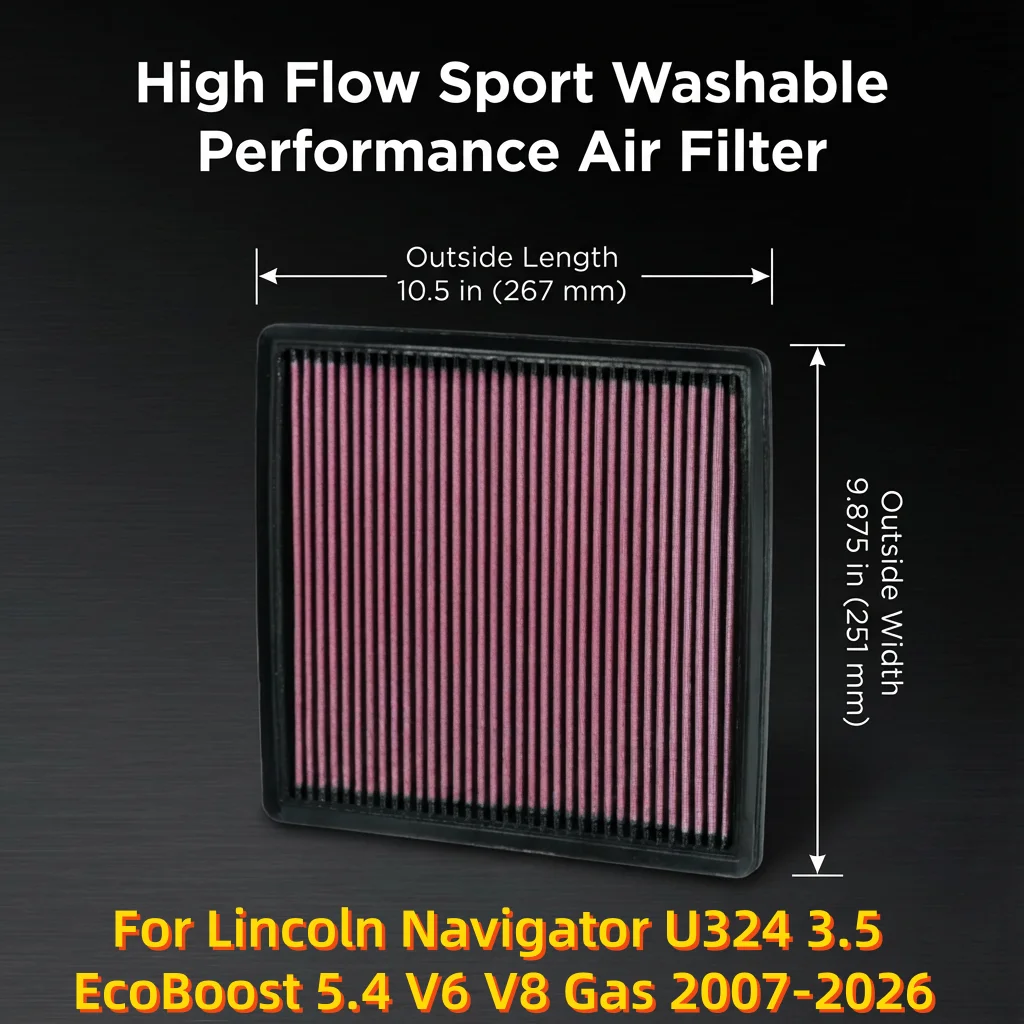 

Высокопроизводительный спортивный моющийся воздушный фильтр класса люкс для Lincoln Navigator U324 3.5 EcoBoost 5.4 V6 V8 (бензин), 2007-2026, 33-2385
