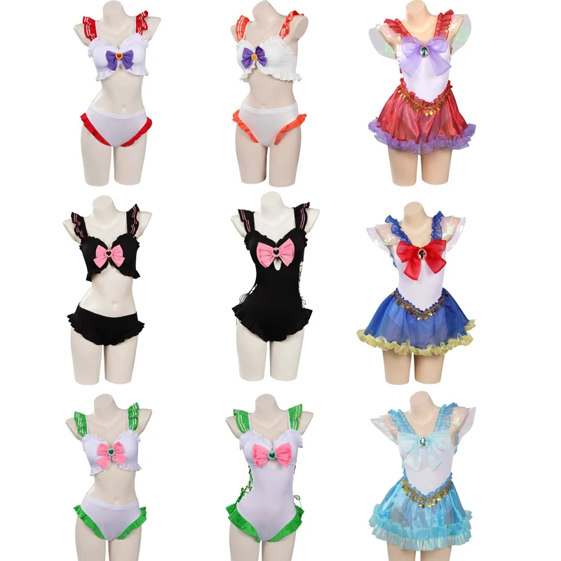 Anime Sailor Chibiusa MarsHino Rei Mizuno Ami Cosplay Swimsuit for Women Girls Jumpsuit Dress Outfits Halloween Carnival Suit