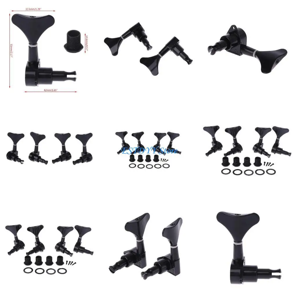 

G6DE New Guitar Sealed Tuners Tuning Pegs Machine Heads 2R2L For 4 String Bass Black
