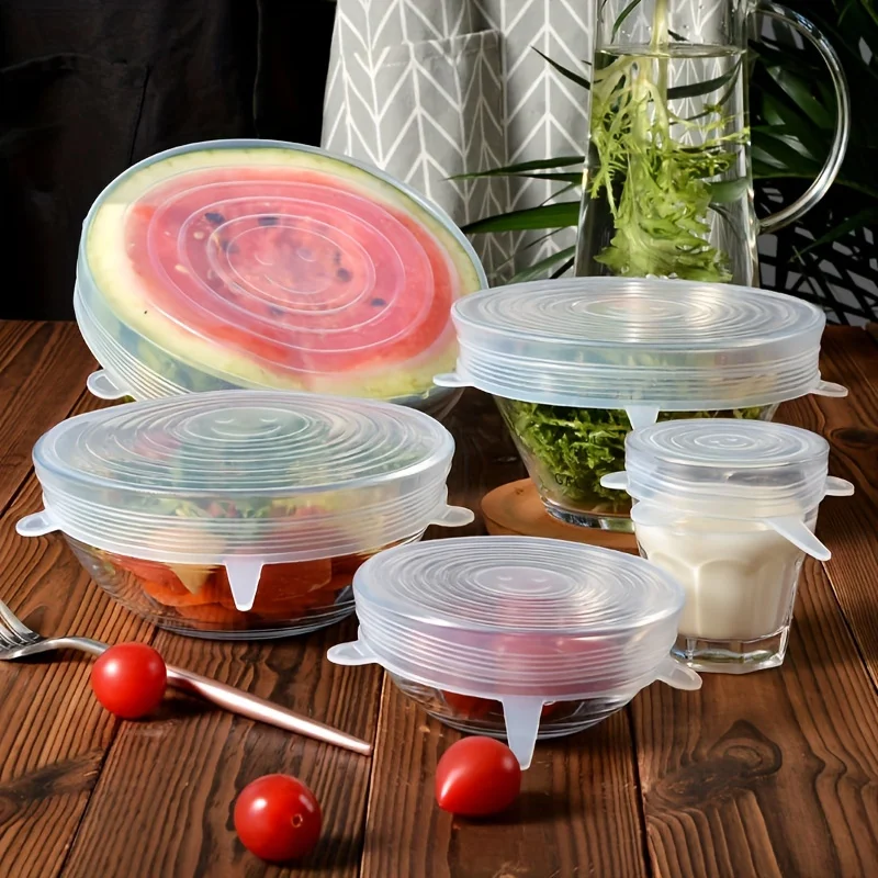 6Pcs Silicone Stretch Lids, Food Bowl Covers, Reusable Food Saving Covers, Retractable Multifunctional Fresh-keeping Lid