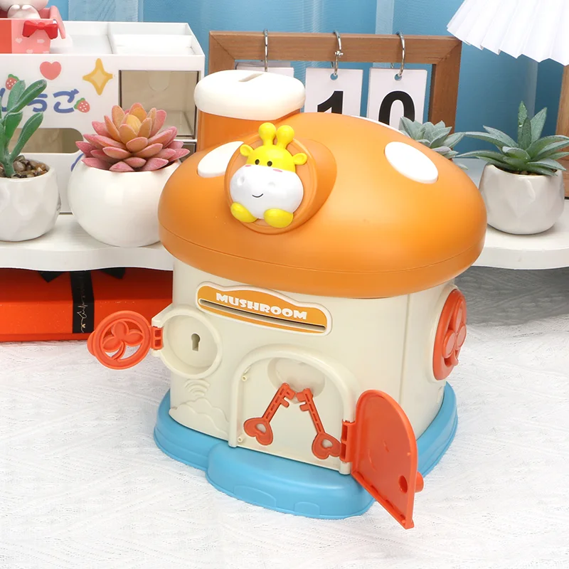 Mushroom House Piggy Bank Key Lock Saving Money Box Cash Storage Cute Large Capacity Pretend Play Toy Children Christmas Gift