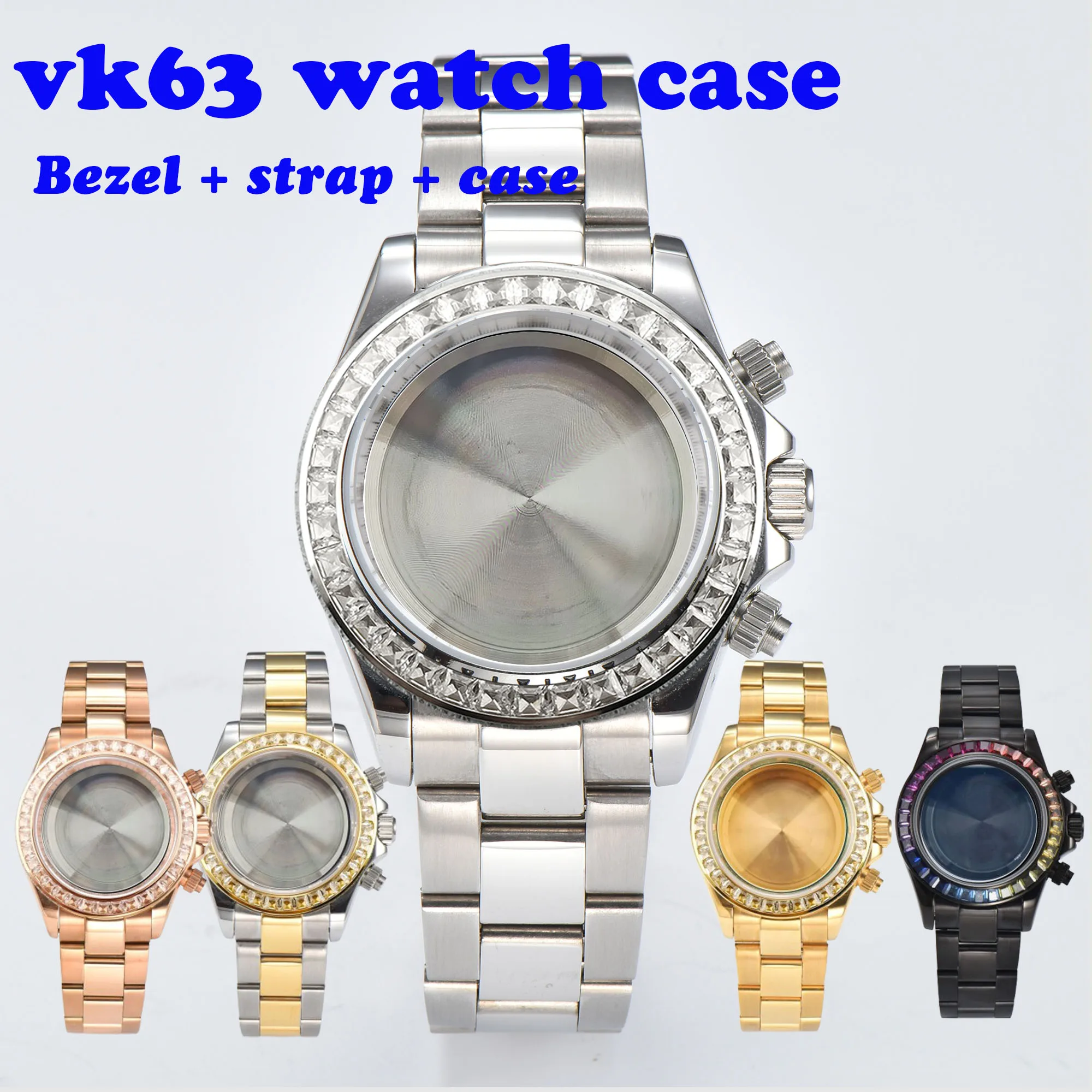 40mm Rainbow Diamond Case Suitable for VK61 VK63 VK64 Quartz Movement 316L Stainless Steel Sapphire Glass 5bar Waterproof case view 2
