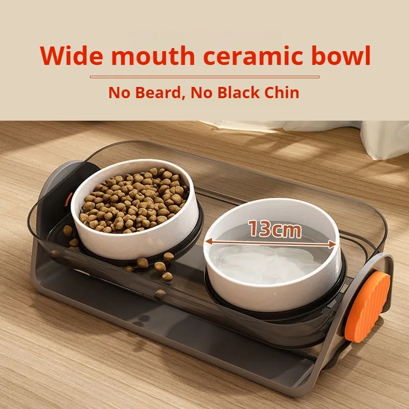 Cat bowl Ceramic double bowl cat food bowl Cat drink water dog food bowl protect cervical spine high foot Garfield special flat