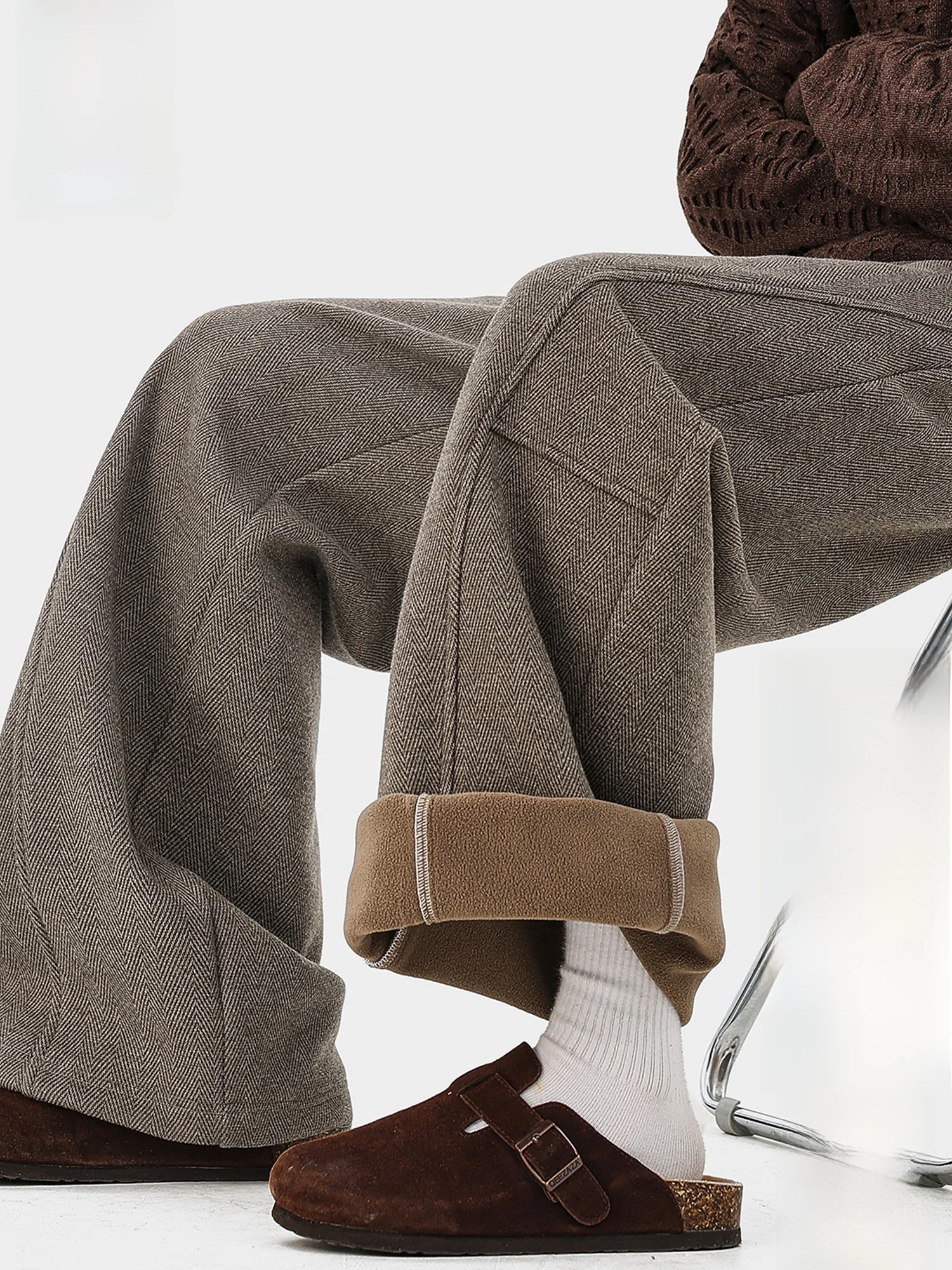 

PaulFrank Fce Lined Wide Leg Casual Pants Men's Spring Gingham Drapey Loose Fit Trousers Comfortable Straight Leg Jeans