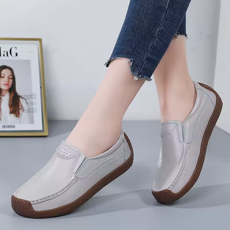 Genuine Leather Women's Casual Shoes Leisure Sneakers Women Luxury Brand Slip-on Loafers Female Soft Moccasins Zapatos De Mujer Products on AliExpress