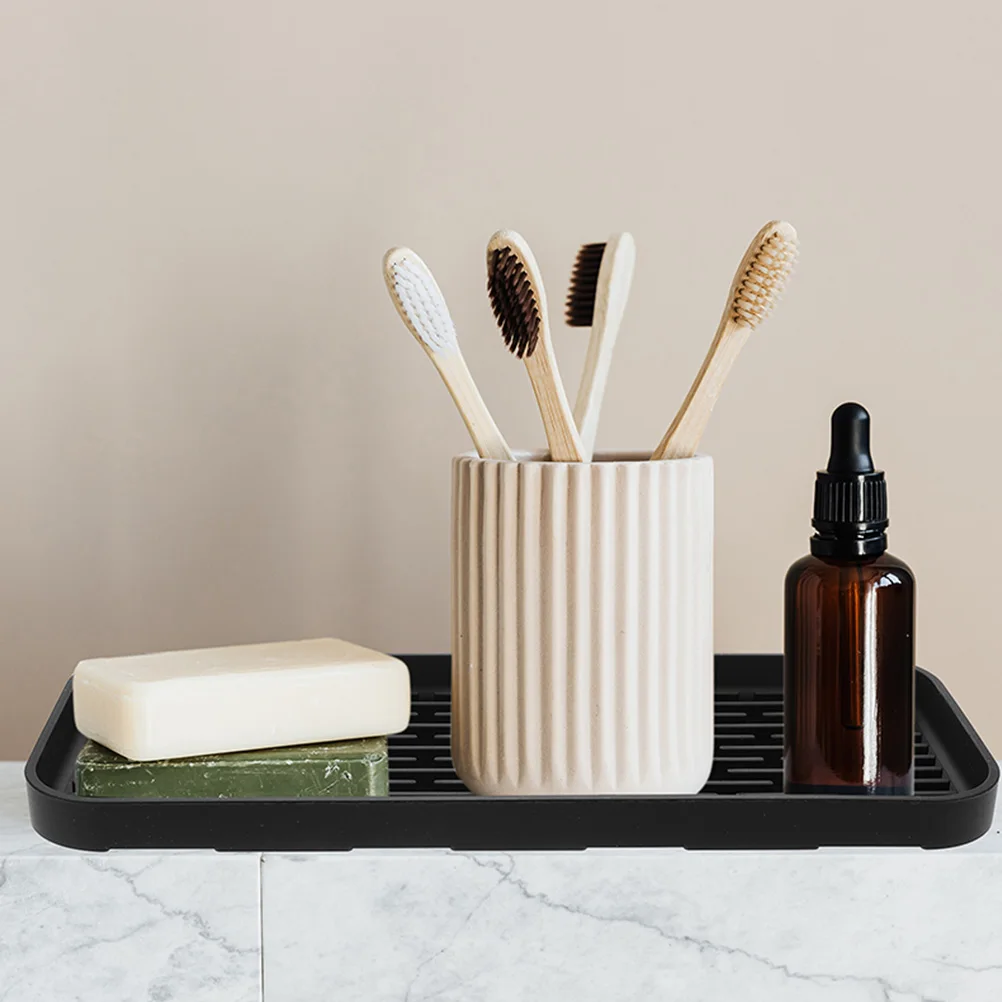 

2pcs Black Silicone Storage Tray Sponge Holder Kitchen Sink Dish Drying Mat Vanity Organizer Bathroom Countertop Household