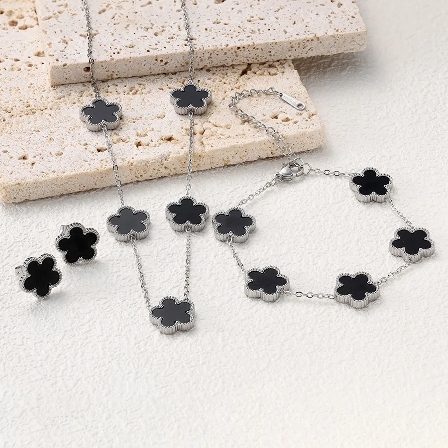 Bracelet à maillons Cinquefoil plaqué or 14 carats pour femme, blanc, noir, rouge, vert,