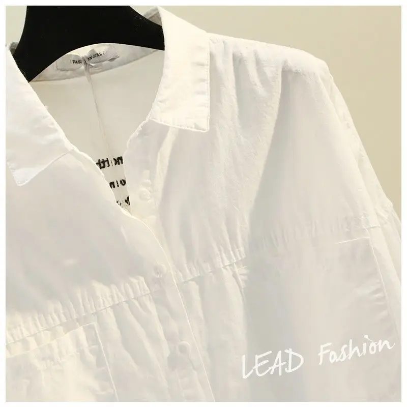 Hochwertiges mittellanges Baumwollhemd für Damen mit langen Ärmeln, Frühlingsneues besticktes weißes Hemd, vielseitiges Top, trendig