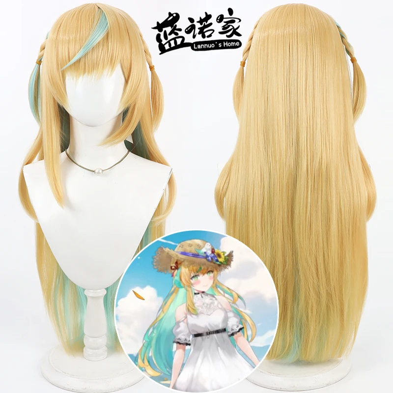 

Synthetic Hair Tachitsute Toto Cosplay Wigs Virtual YouTuber Tachitsute Toto 90cm Blonde Mixed Green Wig Heat Resistant