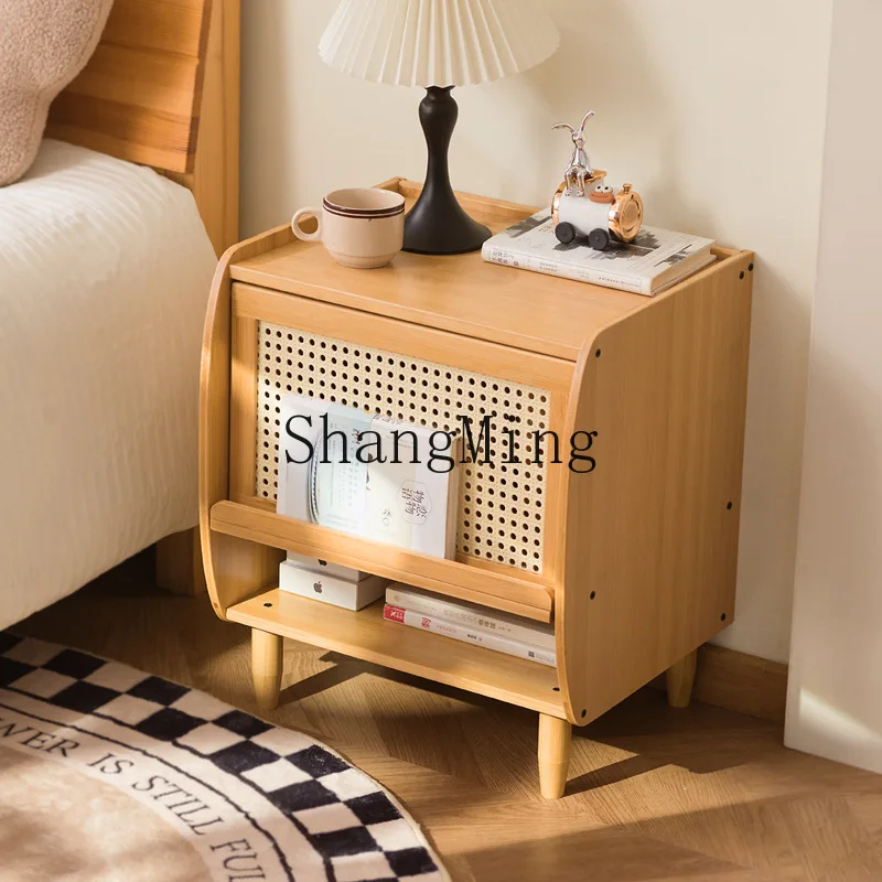 

FG medieval bedside table solid wood bedroom storage cabinet drawer storage sofa small side corner cabinet