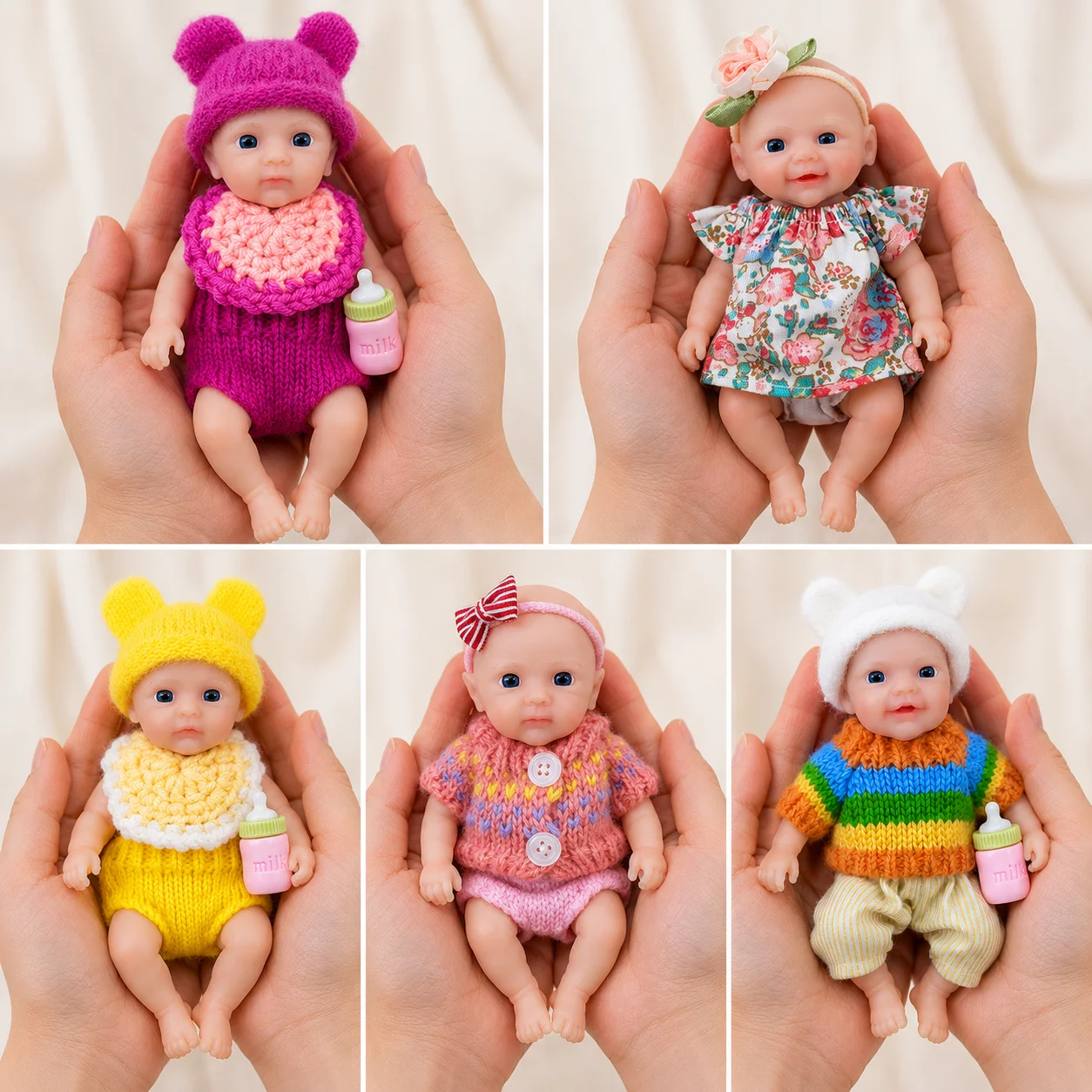 1Pc 6 Inch Full Body Silicone Reborn Doll Open Blue Eyes Lifelike Soft Solid Silicone Washable Doll Toy Birthday Gift