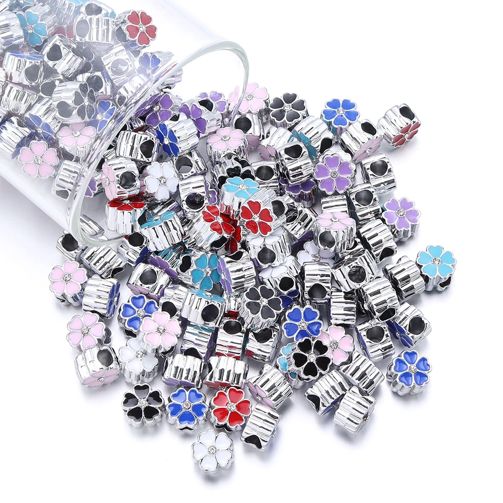 5pcs/lot Alloy 5 Petal Flower Big Hole Beads 11.5X11mm Loose Spacer Beads For DIY Bracelet Necklace Jewelry Making Supplies